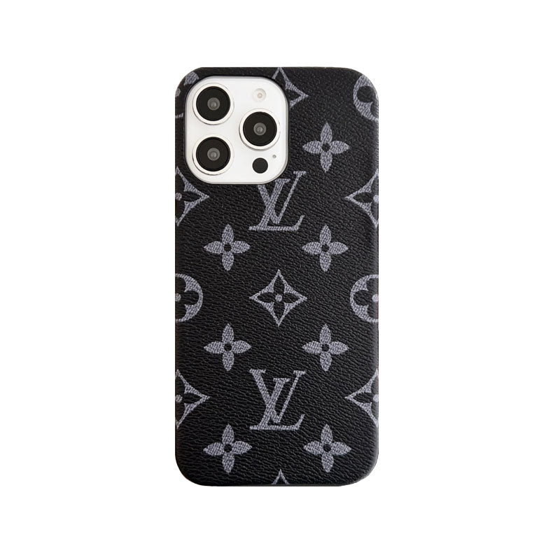 CLASSIC LEATHER MONOGRAM PHONE CASE FOR IPHONE BLACK PRINTING