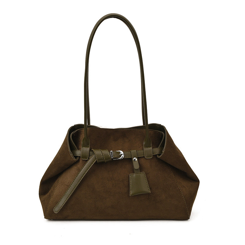 Retro Frosted Suede Tote Bag For Women Large Capacity Shoulder Bag