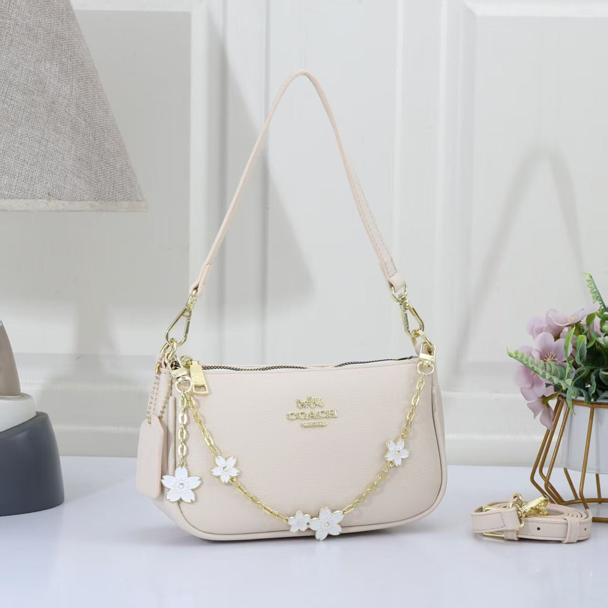 Mini Shoulder Bag with Floral Chain Charm