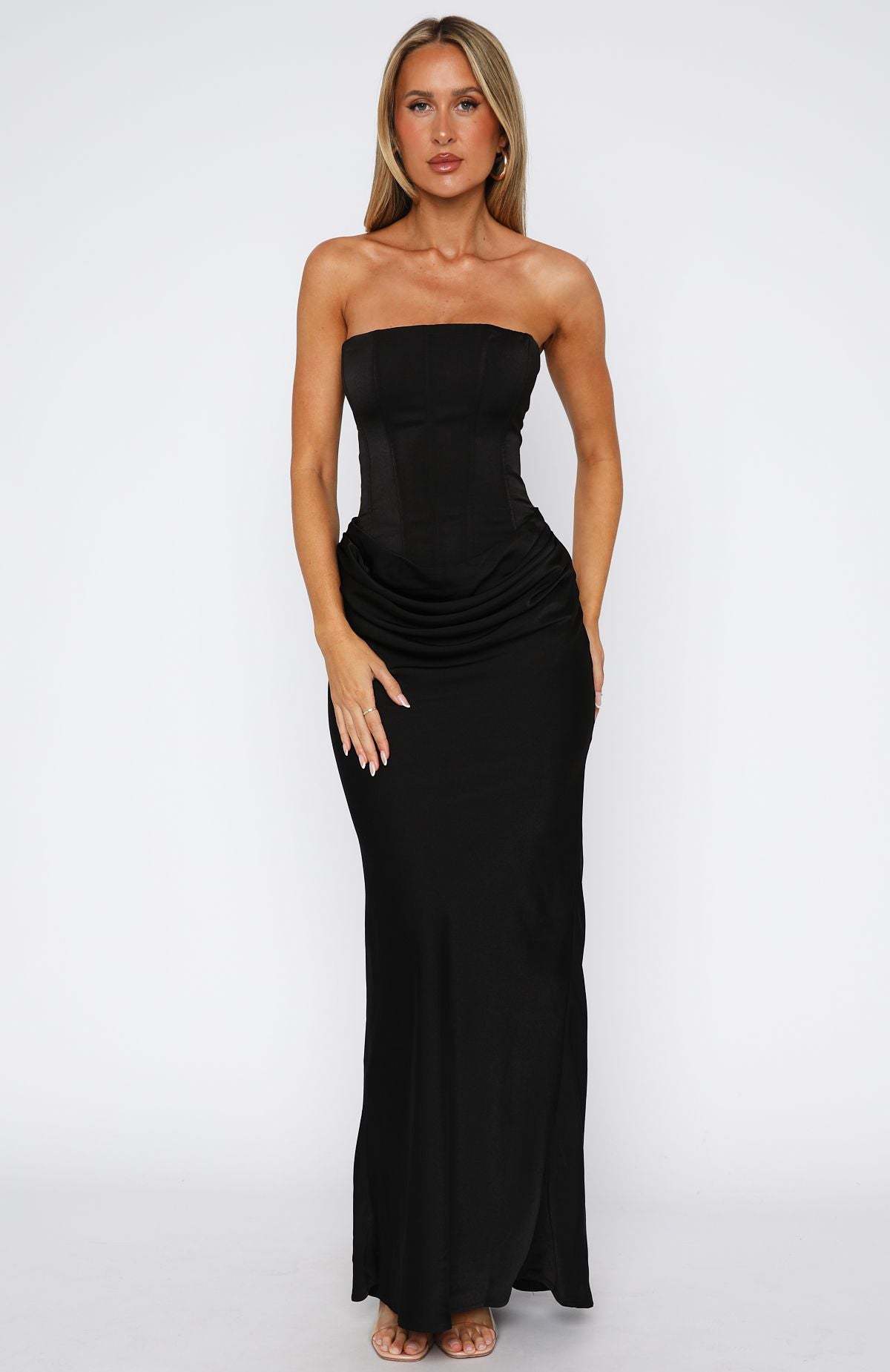 Wrapped Chest Lace-up Fishbone Slim Sheath Satin Long Dress