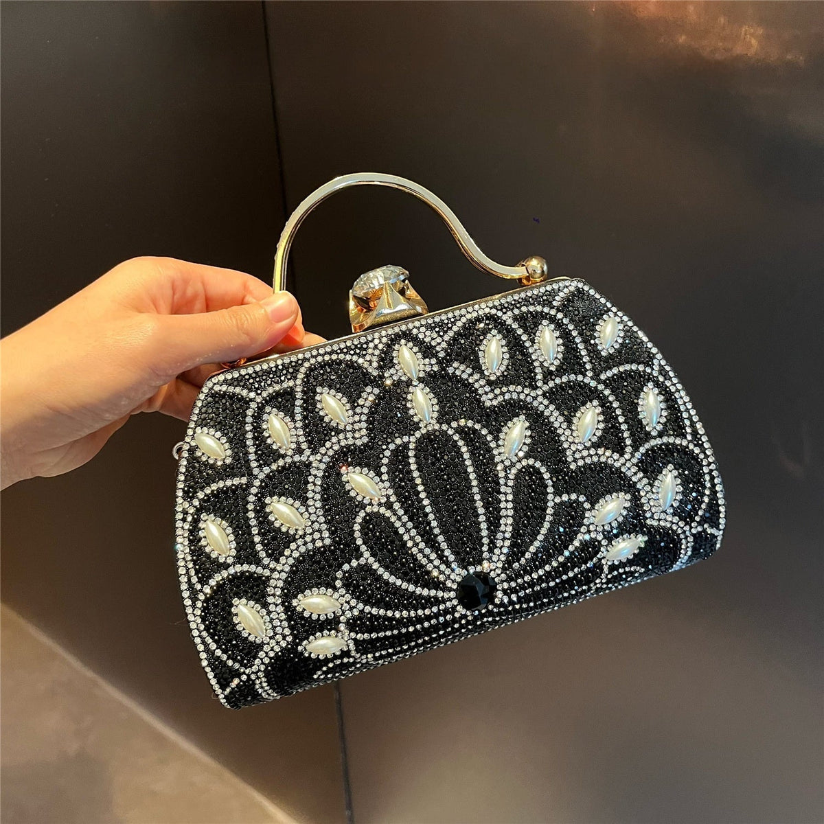Alloy Rhinestone Carved Banquet Bag Women