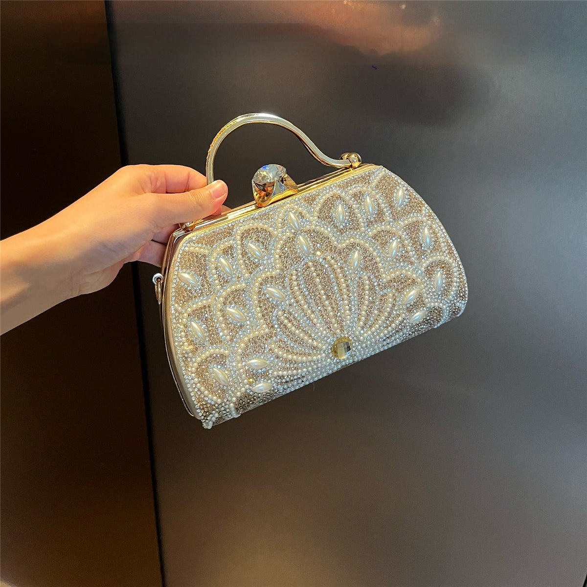 Alloy Rhinestone Carved Banquet Bag Women