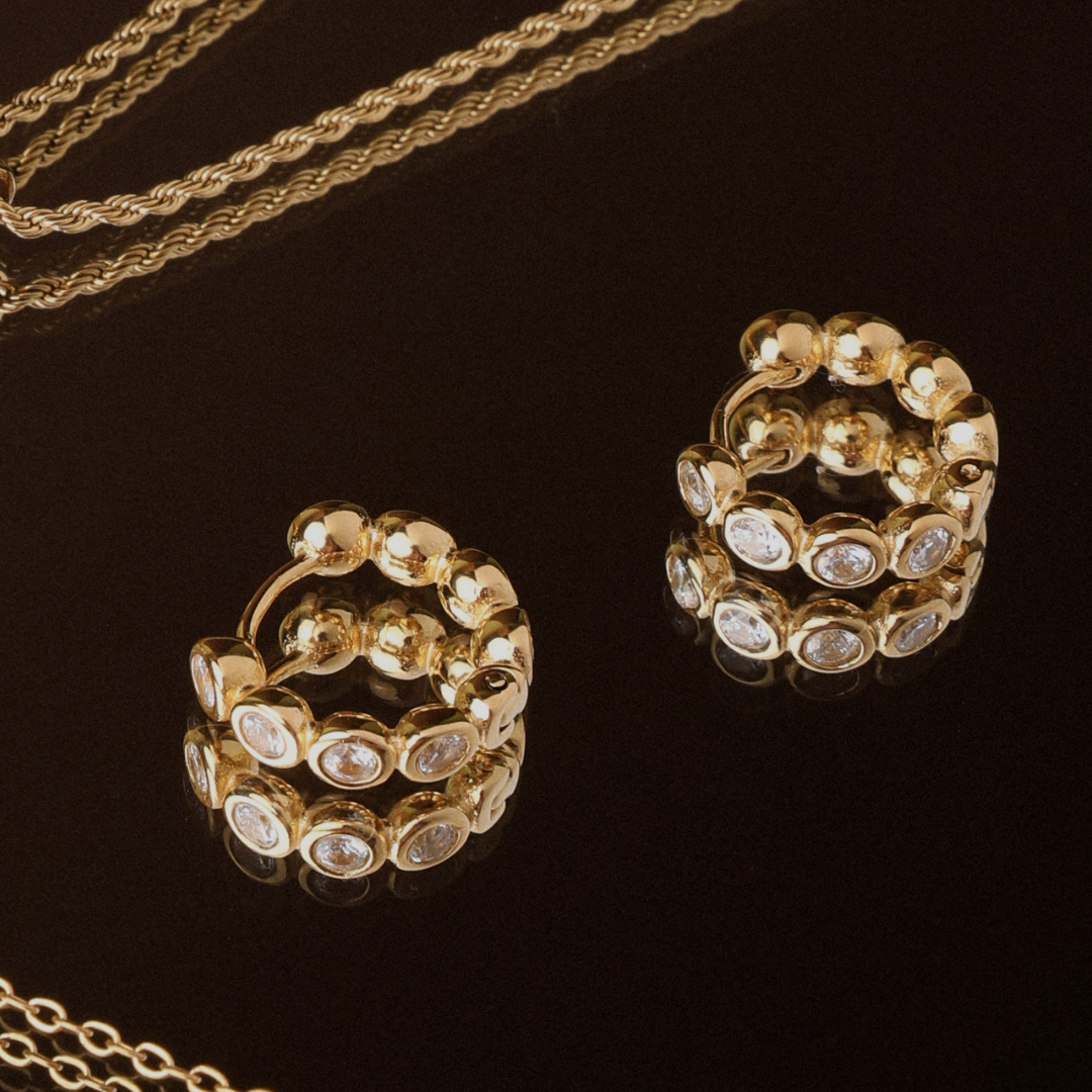 Beaded Diamond Hoops